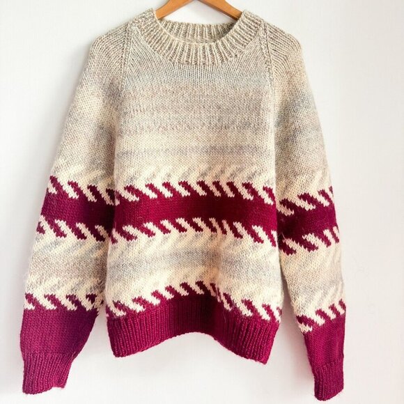 Vintage Wool Handmade Geometric Print Winter Holiday Pullover L - Picture 2 of 9